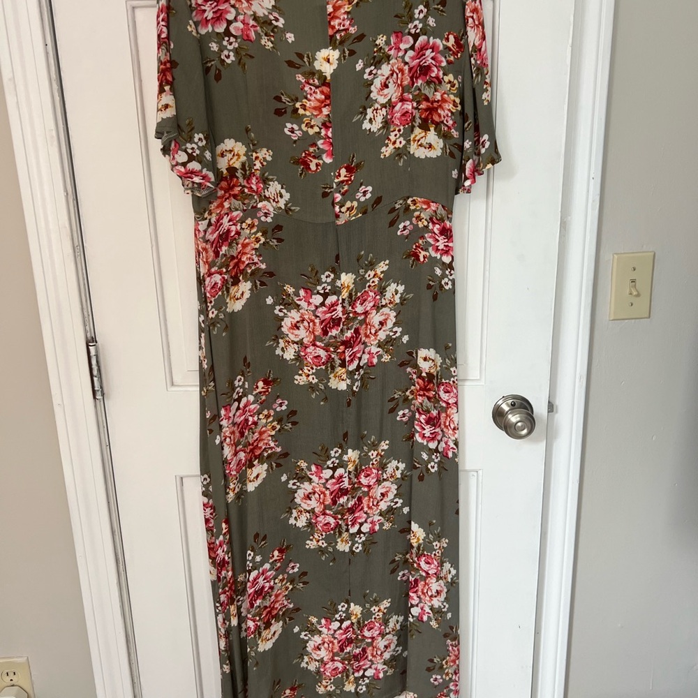 Source Unknown Floral Maxi Dress in Olive and Rose